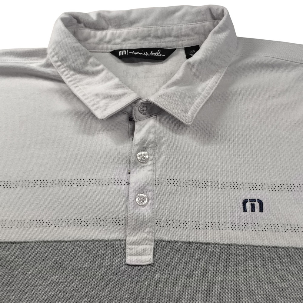 Travis Mathew Mens XXL White Grey Color Block Polo Shirt Corona Premier